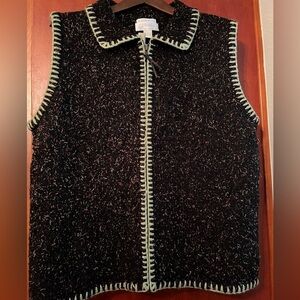 Christopher & Banks Hand Embroidered Sweater Vest Sz M Crochet